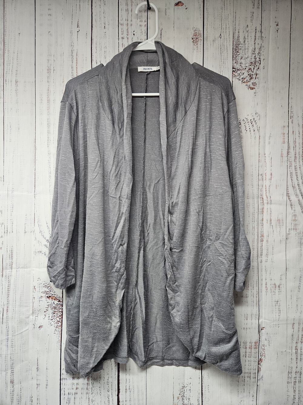 Ricki's Light Gray Open-Front Draped Cardigan